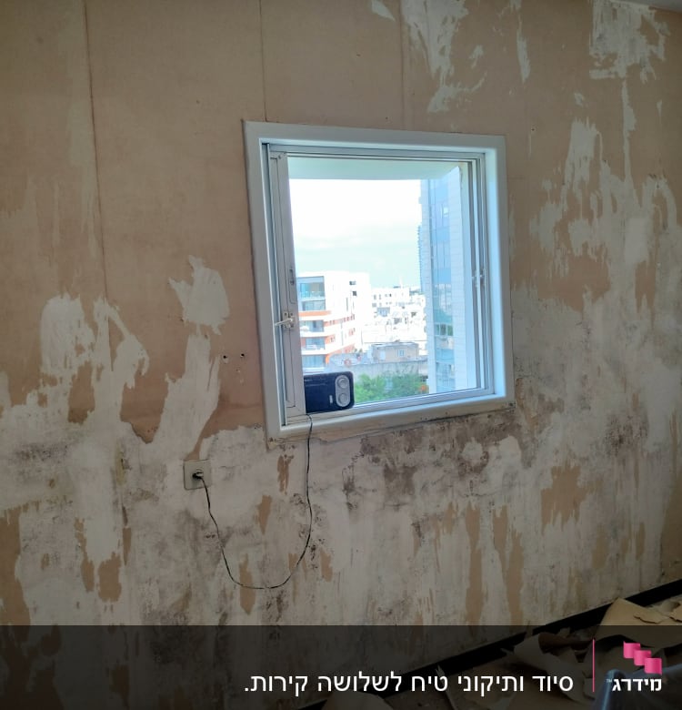 קיר מתקלף עם סולם וחלון